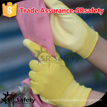 SRSAFETY 13gauge polyester liner coated thin PU on palm for safety working gloves.